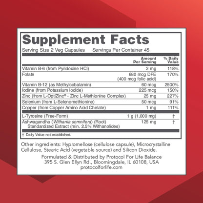 PROTOCOL FOR LIFE BALANCE Ortho Thyroid - Supports Healthy Thyroid Function* - with Ashwagandha, Zinc & Selenium - Non-GMO & Kosher - 90 Veg Capsules - dailyvitalstore
