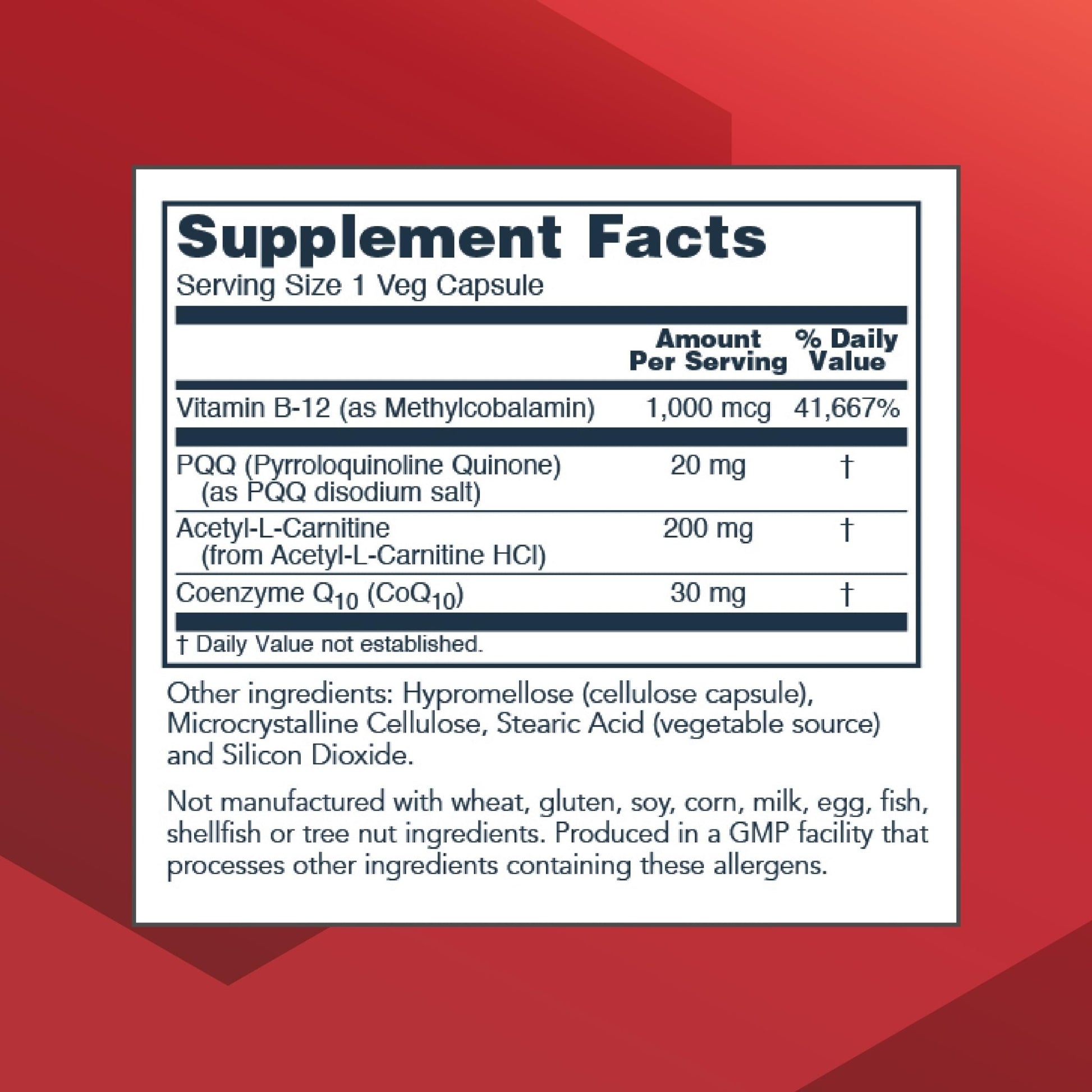 PROTOCOL FOR LIFE BALANCE PQQ Complex - Mitochondrial Health - with CoQ10 & L Carnitine - B Vitamin - Supplement for Energy - 30 Veg Caps - dailyvitalstore