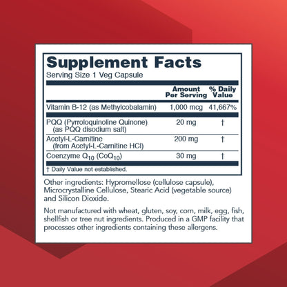 PROTOCOL FOR LIFE BALANCE PQQ Complex - Mitochondrial Health - with CoQ10 & L Carnitine - B Vitamin - Supplement for Energy - 30 Veg Caps - dailyvitalstore