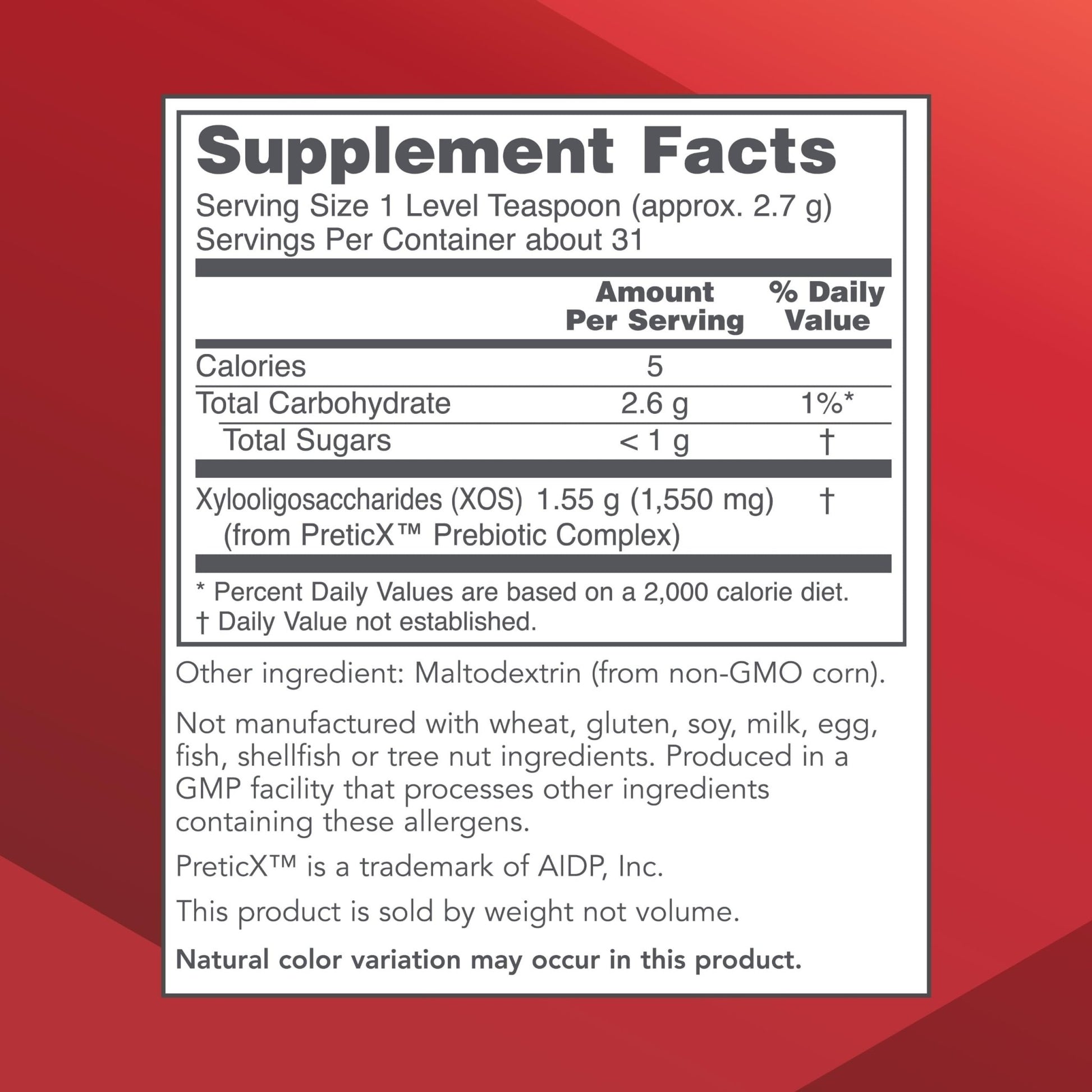 PROTOCOL FOR LIFE BALANCE Prebiotic Powder XOS - 1.55g per Serving - Intestinal Flora - Support GI Tract & Gut Health - Kosher & Non-GMO - 3 oz - dailyvitalstore