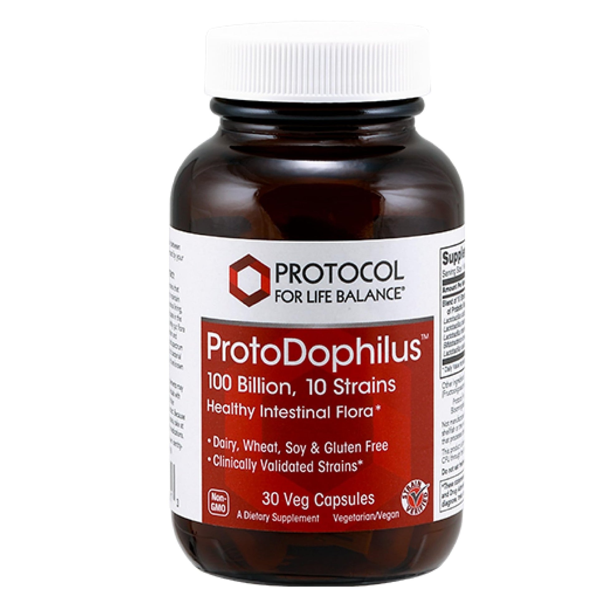 PROTOCOL FOR LIFE BALANCE Proto Dophilus 100 Billion 10 Strains - Support Digestive Gut Health Immune System & Detox - Dairy, Wheat, Soy & Gluten Free - Vegan & Nut Free - 30 Veg Capsules - dailyvitalstore