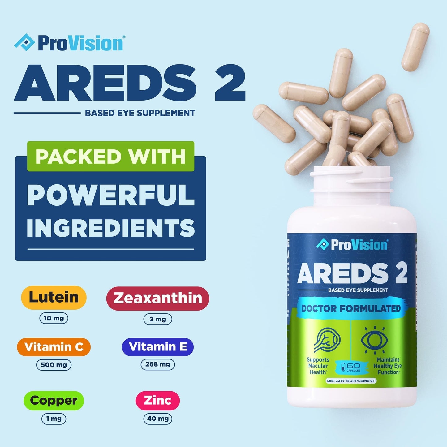 Provision AREDS 2 Eye Vitamins - Enhance Vision Supplements - Lutein Zeaxanthin Vision Complex - 60 Eye Supplement Capsules - dailyvitalstore