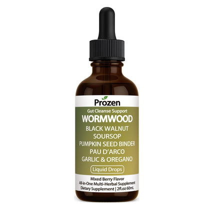 PROZEN Wormwood Gut Cleanse & Detox Drops – Nuvian Black Walnut,Clove, Soursop, Pumpkin Seed, PAU D’Arco, Garlic & Oregano – Mixed Berry Digestive Support - dailyvitalstore