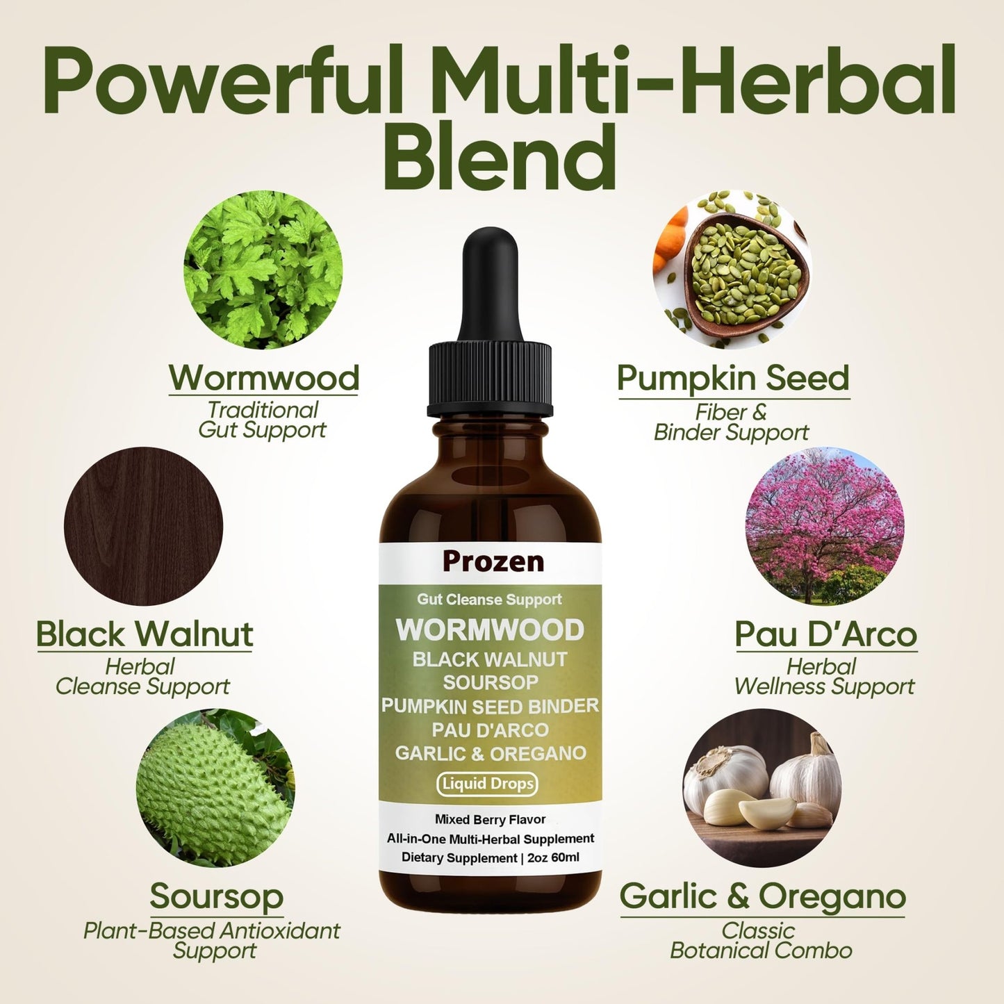 PROZEN Wormwood Gut Cleanse & Detox Drops – Nuvian Black Walnut,Clove, Soursop, Pumpkin Seed, PAU D’Arco, Garlic & Oregano – Mixed Berry Digestive Support - dailyvitalstore