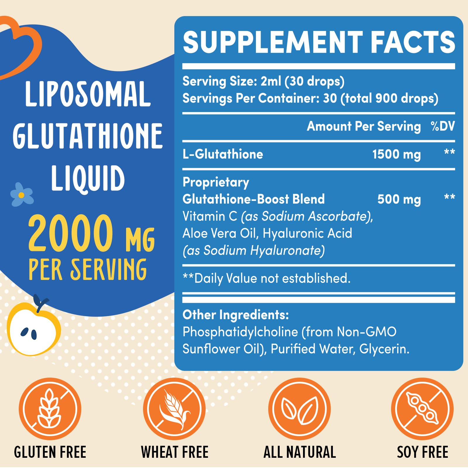 Prunucis 2000MG Liposomal Glutathione Liquid, 98% Absorption, Active Form L-Glutathione Supplement, - dailyvitalstore