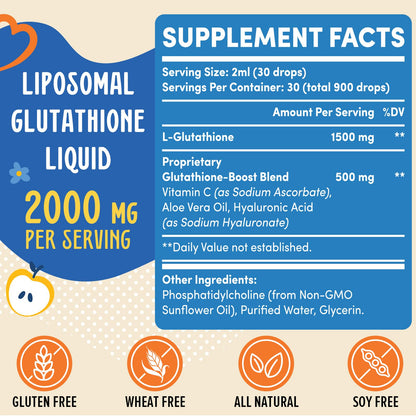 Prunucis 2000MG Liposomal Glutathione Liquid, 98% Absorption, Active Form L-Glutathione Supplement, - dailyvitalstore
