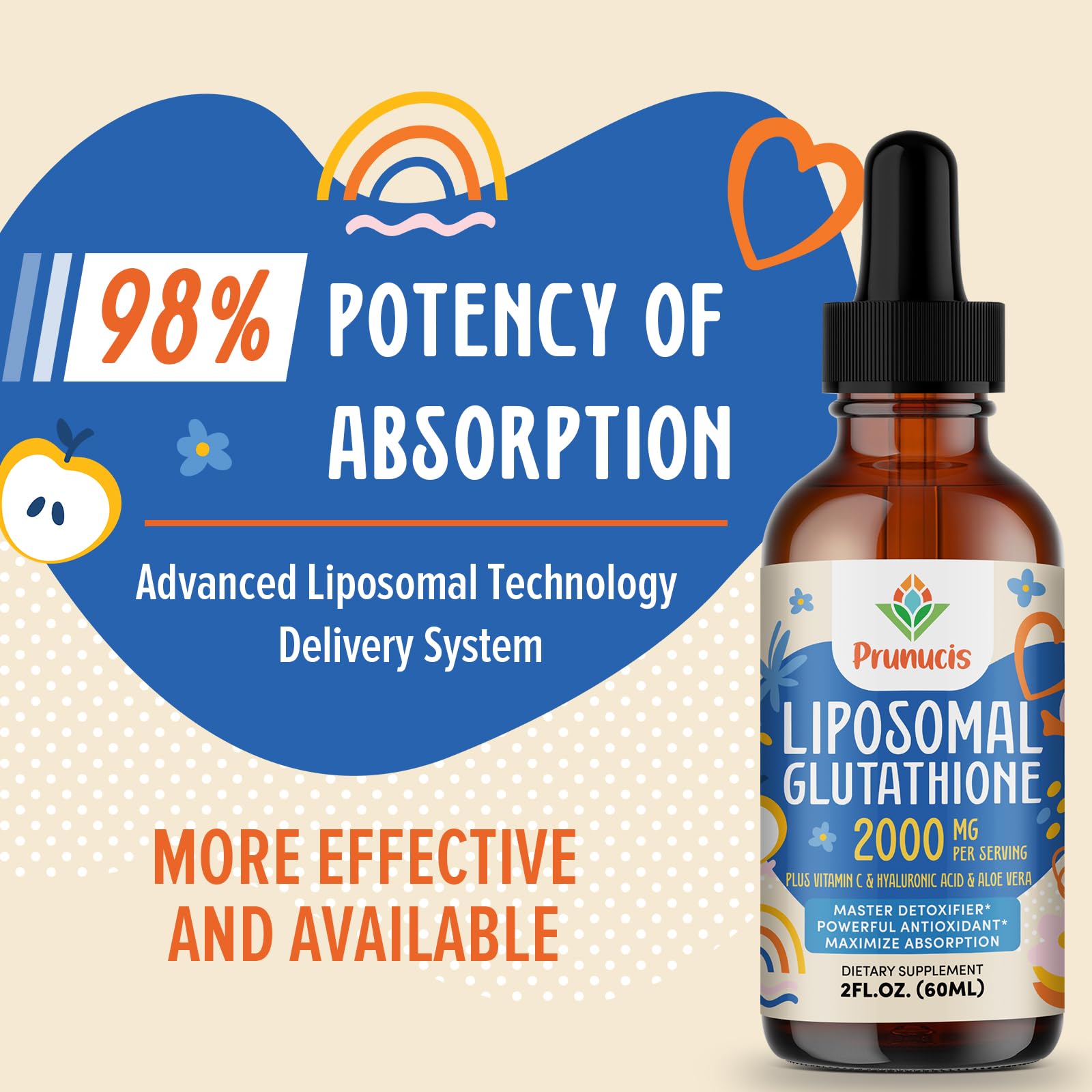 Prunucis 2000MG Liposomal Glutathione Liquid, 98% Absorption, Active Form L-Glutathione Supplement, - dailyvitalstore