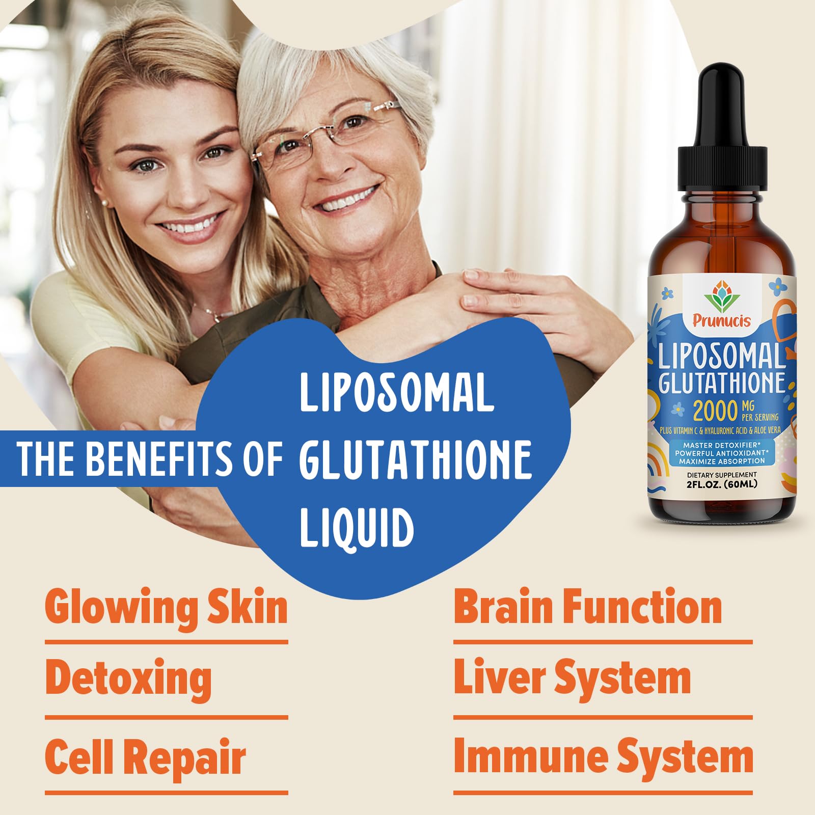 Prunucis 2000MG Liposomal Glutathione Liquid, 98% Absorption, Active Form L-Glutathione Supplement, - dailyvitalstore