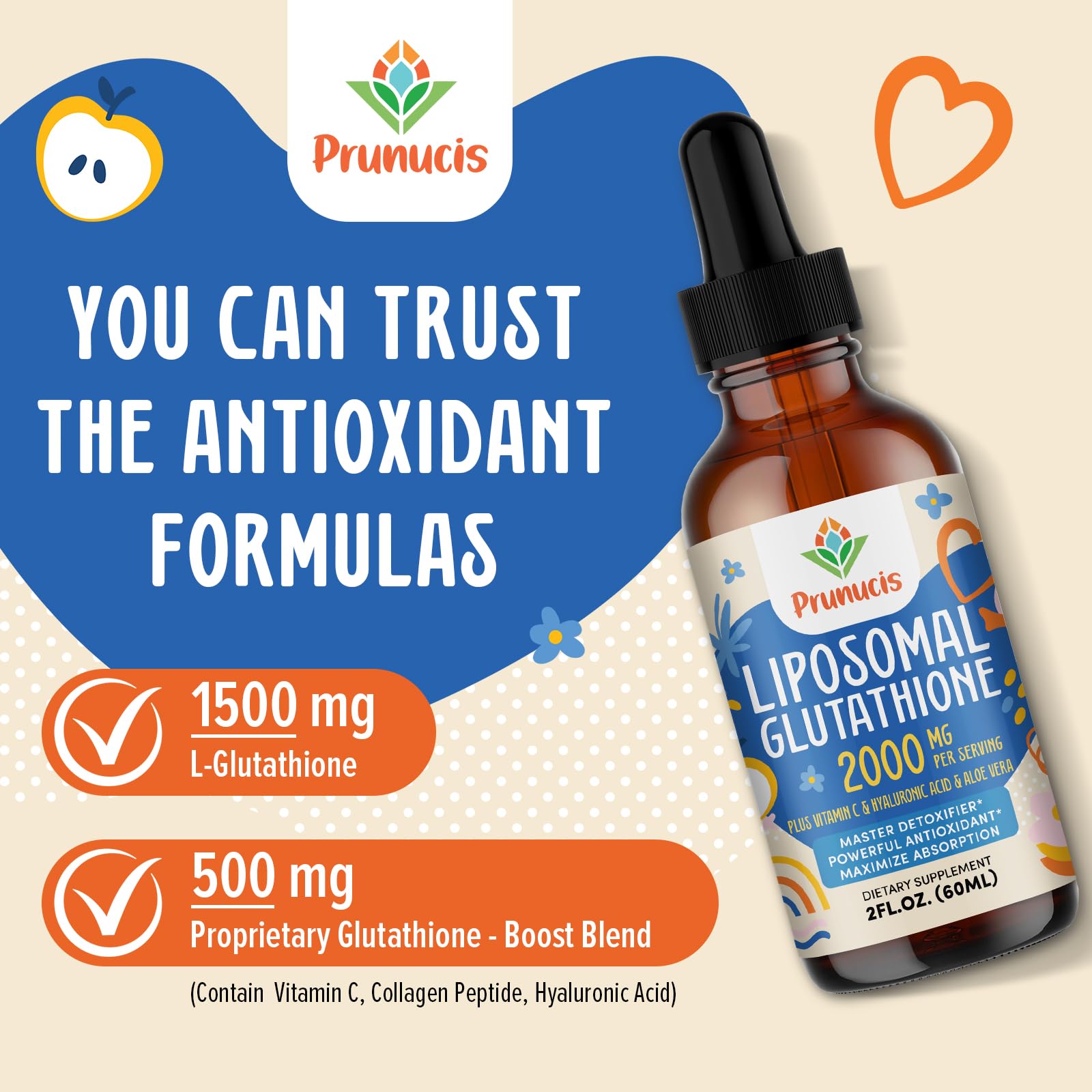 Prunucis 2000MG Liposomal Glutathione Liquid, 98% Absorption, Active Form L-Glutathione Supplement, - dailyvitalstore