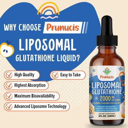Prunucis 2000MG Liposomal Glutathione Liquid, 98% Absorption, Active Form L-Glutathione Supplement, - dailyvitalstore