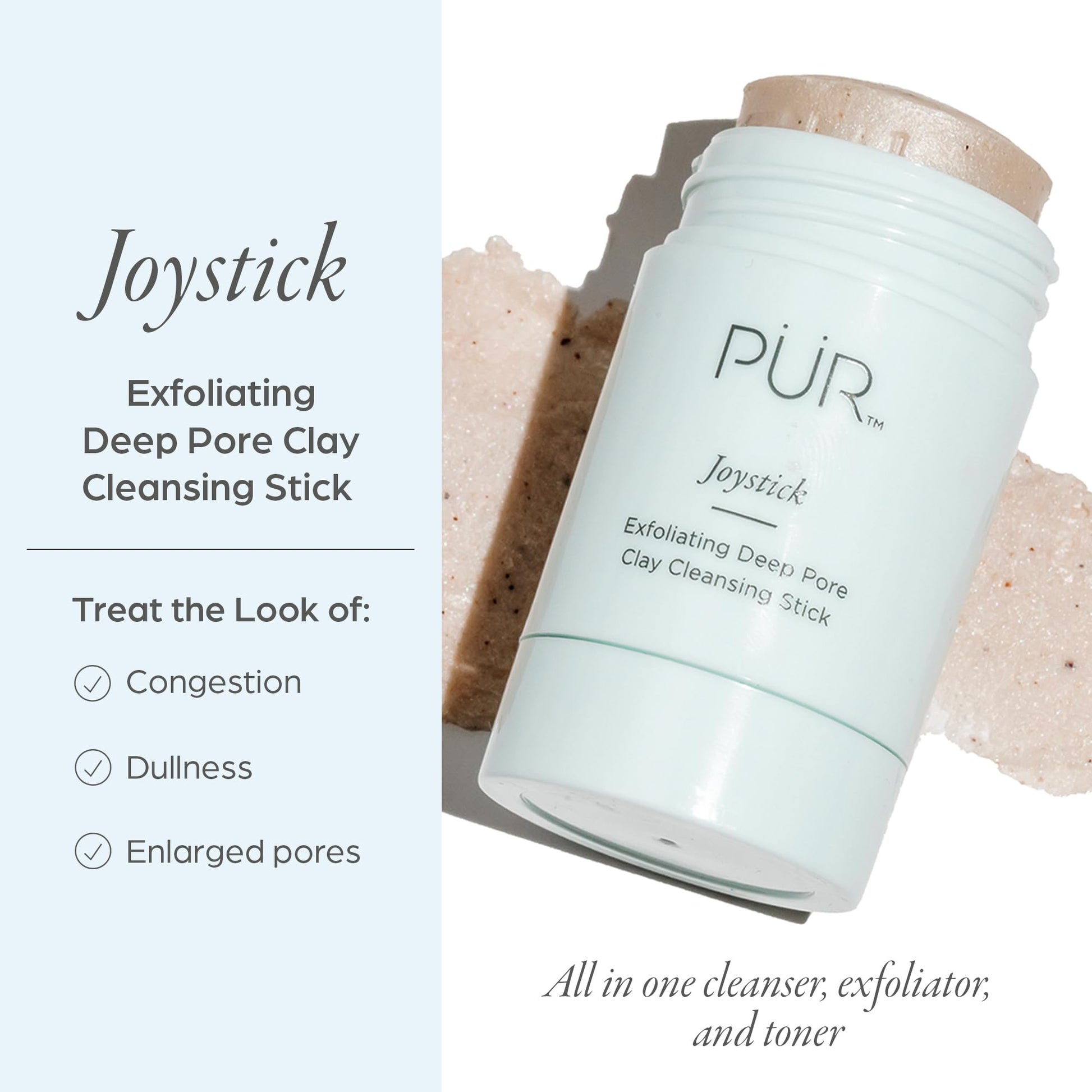 PÜR MINERALS Face Clay Mask Stick - Exfoliating Deep Cleanser Joystick Clay Mask for Pores & Blackheads - Facial Cleanser Skincare with Moroccan Clay - dailyvitalstore