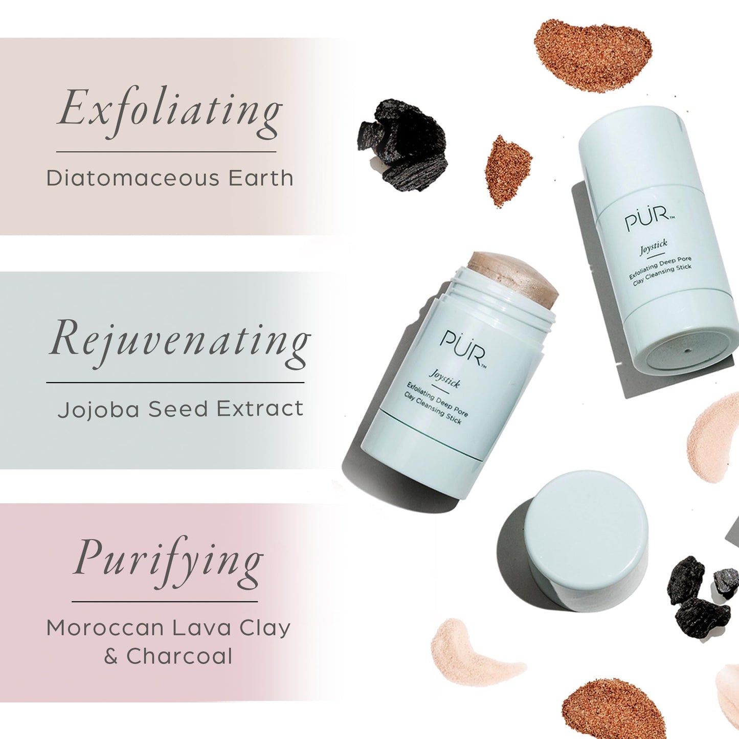 PÜR MINERALS Face Clay Mask Stick - Exfoliating Deep Cleanser Joystick Clay Mask for Pores & Blackheads - Facial Cleanser Skincare with Moroccan Clay - dailyvitalstore