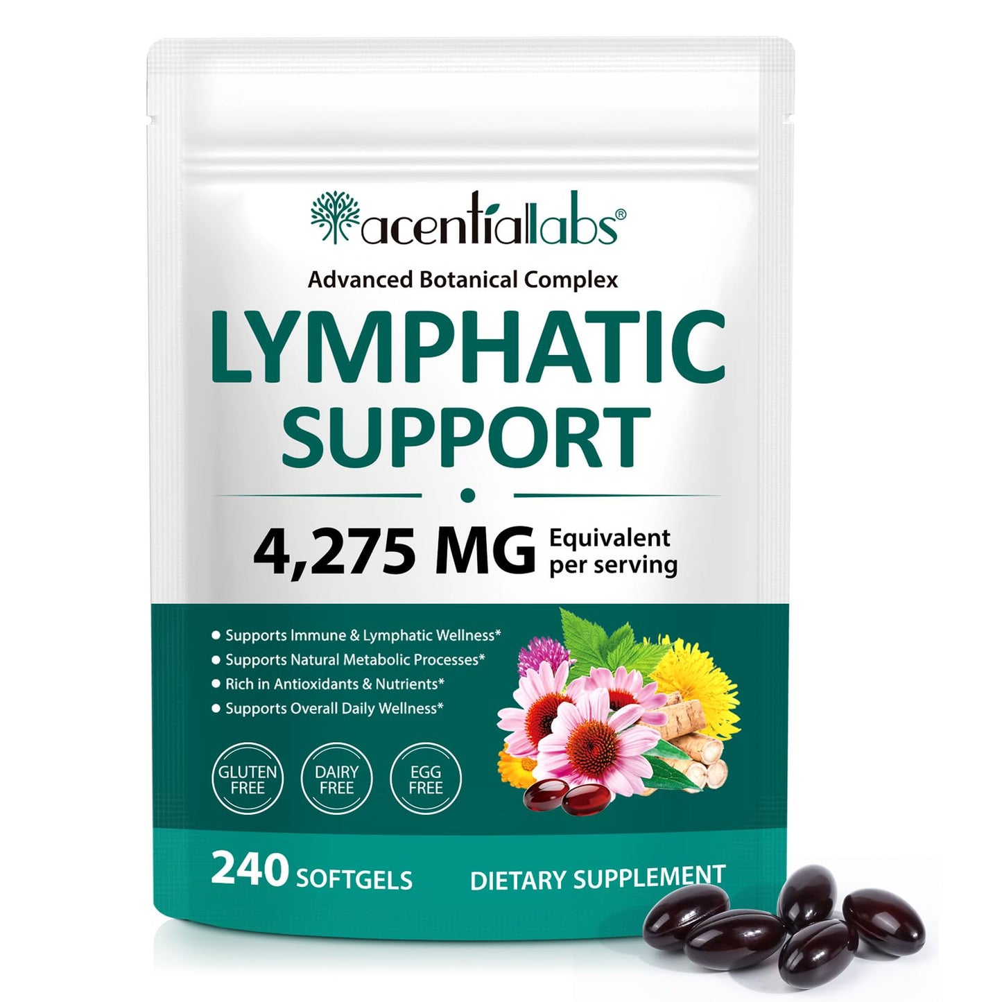 PULLING OIL Lymphatic Drainage Supplements 240 Softgels | Herbal Blend with Echinacea, Dandelion & Burdock Root for Women & Men | Promotes Healthy Circulation & Fluid Balance - dailyvitalstore