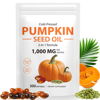 Pumpkin Seed Oil with Saw Palmetto, 1000mg per Serving, 300 Softgels – Cold Pressed Pumpkin Seed Oil Capsules for Hair, Prostate, Urinary & Bladder Health - dailyvitalstore