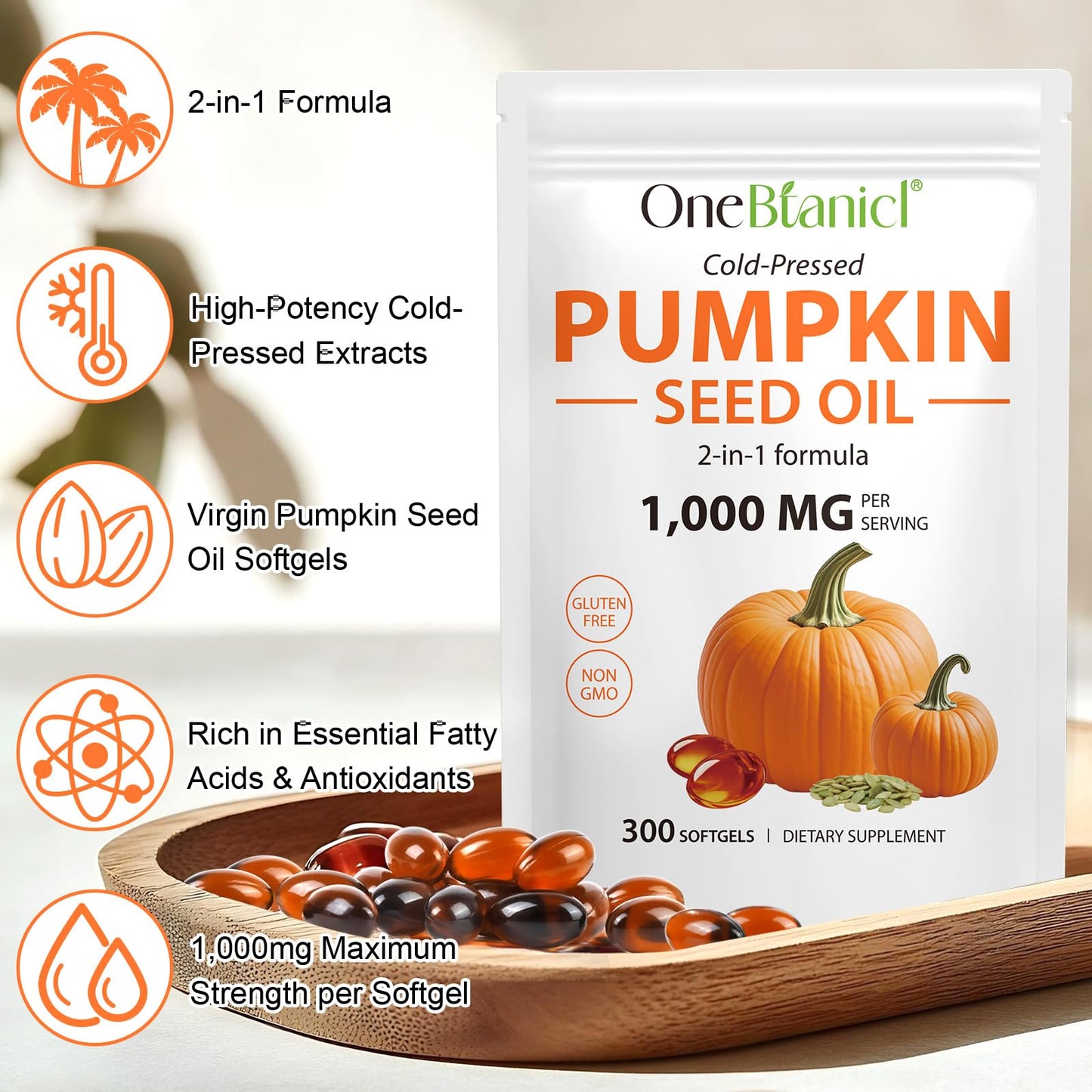 Pumpkin Seed Oil with Saw Palmetto, 1000mg per Serving, 300 Softgels – Cold Pressed Pumpkin Seed Oil Capsules for Hair, Prostate, Urinary & Bladder Health - dailyvitalstore