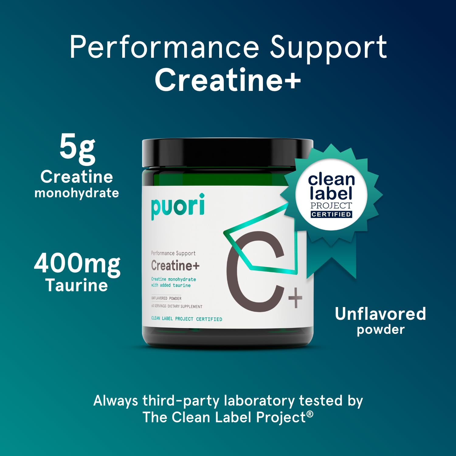 Puori Creatine Monohydrate Powder with Taurine - Unflavored Creatine Powder, Pre-Workout Supplement for Men & Women - Muscle Builder, Enhanced Workout - dailyvitalstore