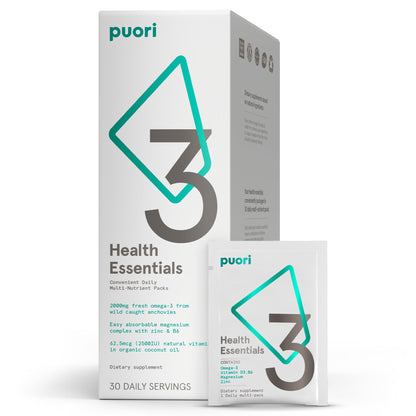 Puori P3 Health Essentials with Magnesium Zinc Complex, Omega 3 Fish Oil & Vitamin D3 Supplements - Men & Womens Daily Multi-Vitamins for Immune System Support & Overall Health - 30 Servings - dailyvitalstore