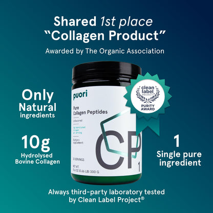 Puori Pure Collagen Peptides Powder, Unflavored - 10g of Grass-Fed Hydrolyzed Bovine Collagen Supports Skin Health, Hair & Nail Strength, - dailyvitalstore