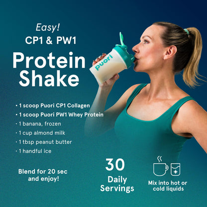 Puori Pure Collagen Peptides Powder, Unflavored - 10g of Grass-Fed Hydrolyzed Bovine Collagen Supports Skin Health, Hair & Nail Strength, Joint Pain & Mobility Support - 30 Servings - dailyvitalstore