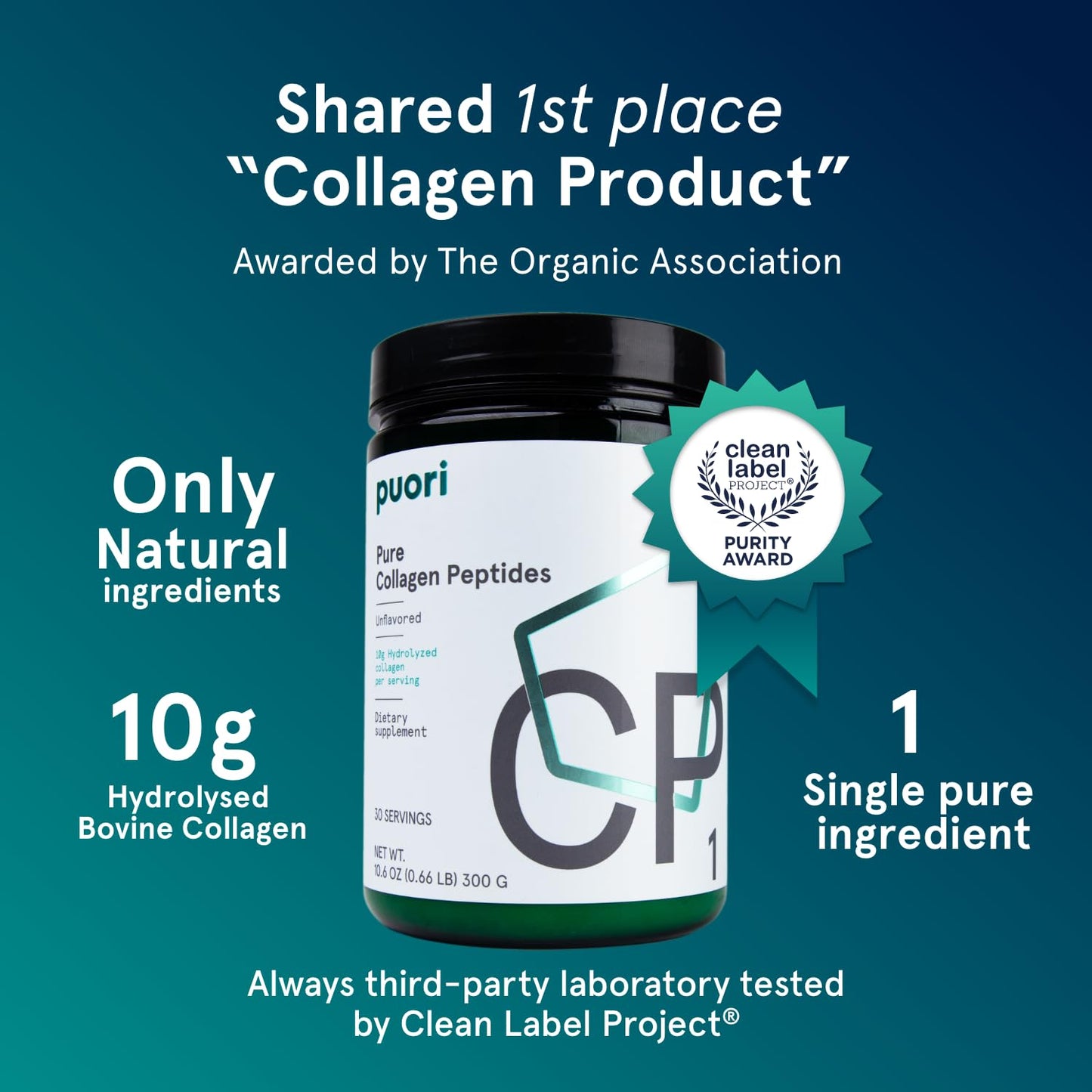 Puori Pure Collagen Peptides Powder, Unflavored - 10g of Grass-Fed Hydrolyzed Bovine Collagen Supports Skin Health, Hair & Nail Strength, Joint Pain & Mobility Support - 30 Servings - dailyvitalstore