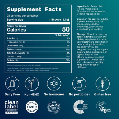 Puori Vegan Protein Powder, Unflavored - Plant-Based Protein Powder with Pea Protein, Algae Calcium - Workout Supplement for Sustained Energy, Bone Health, Muscle Recovery & Growth - 25 Servings - dailyvitalstore