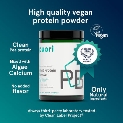 Puori Vegan Protein Powder, Unflavored - Plant-Based Protein Powder with Pea Protein, Algae Calcium - Workout Supplement for Sustained Energy, Bone Health, Muscle Recovery & Growth - 25 Servings - dailyvitalstore