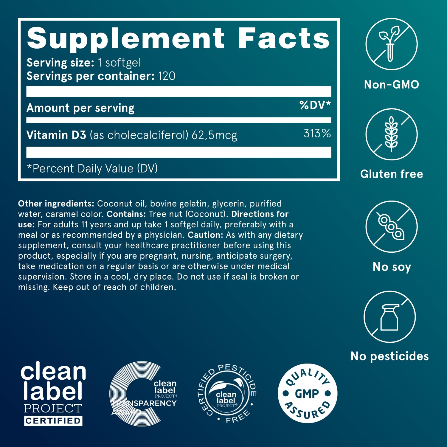 Puori Vitamin D3 Softgels, 2500 IU (62.5 mcg) - Fast Absorbing Vitamin D3 Supplements for Immune System Support, Bone Health & Density and Healthy Muscle Functions - Non-GMO & Gluten-Free - 120 Count - dailyvitalstore