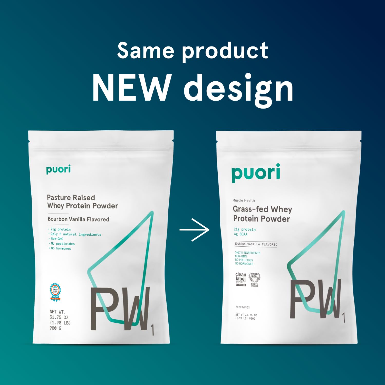 Puori Whey Protein Powder, Bourbon Vanilla - PW1 Pasture-Raised, Grass-Fed Whey Protein Powder Drink Mix containing BCAA Amino Acids - Post-Workout Supplement - dailyvitalstore