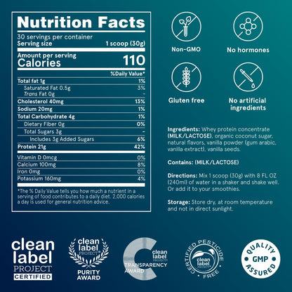Puori Whey Protein Powder, Bourbon Vanilla - PW1 Pasture-Raised, Grass-Fed Whey Protein Powder Drink Mix containing BCAA Amino Acids - Post-Workout Supplement - dailyvitalstore