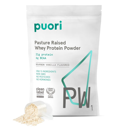 Puori Whey Protein Powder, Bourbon Vanilla - PW1 Pasture-Raised, Grass-Fed Whey Protein Powder Drink Mix containing BCAA Amino Acids - Post-Workout Supplement - dailyvitalstore