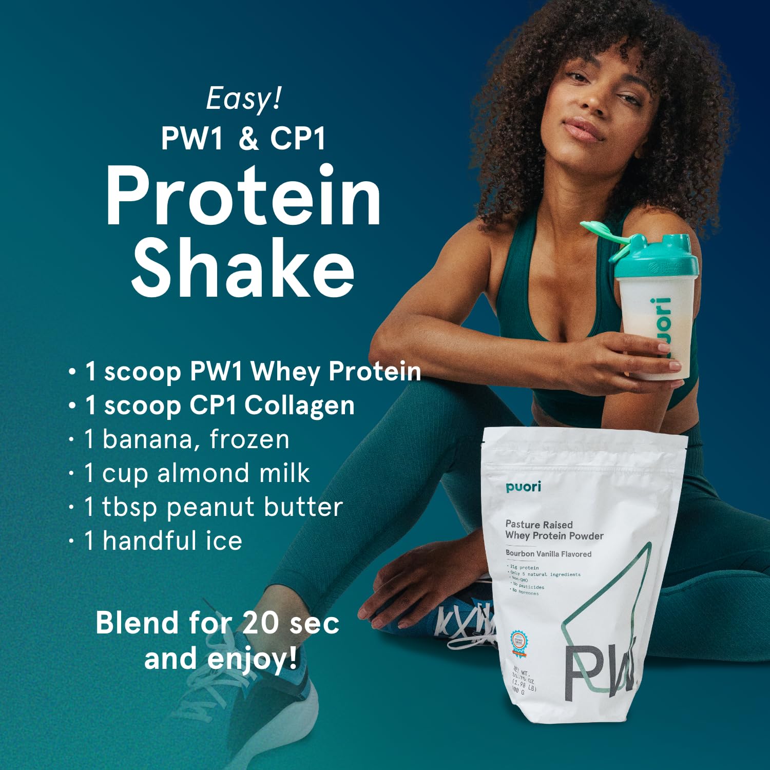 Puori Whey Protein Powder, Bourbon Vanilla - PW1 Pasture-Raised, Grass-Fed Whey Protein Powder Drink Mix containing BCAA Amino Acids - Post-Workout Supplement - dailyvitalstore