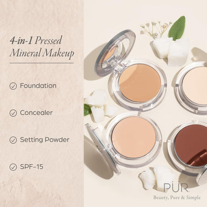 PUR Beauty 4-in-1 Pressed Mineral Makeup Powder Foundation with SPF 15 - Concealer & Finishing Compact Pressed Powder for Face - Buildable Medium to Full Coverage Foundation Powder (Blush Medium) - dailyvitalstore