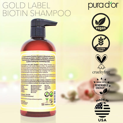 PURA D'OR Original Gold Label Anti-Thinning Shampoo - CLINICALLY TESTED - Biotin & Argan Oil – Sulfate-Free Strengthening & Volumizing for Fuller-Looking Hair, - dailyvitalstore