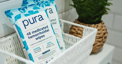 Pura Flushable Hemorrhoid Wipes XL, 48 Count, Medicated with Cooling Witch Hazel, Aloe & Coconut Oil, Fast Relief, Fragrance-Free, 100% Plastic-Free - dailyvitalstore