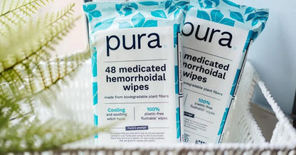 Pura Flushable Hemorrhoid Wipes XL, 48 Count, Medicated with Cooling Witch Hazel, Aloe & Coconut Oil, Fast Relief, Fragrance-Free, 100% Plastic-Free - dailyvitalstore