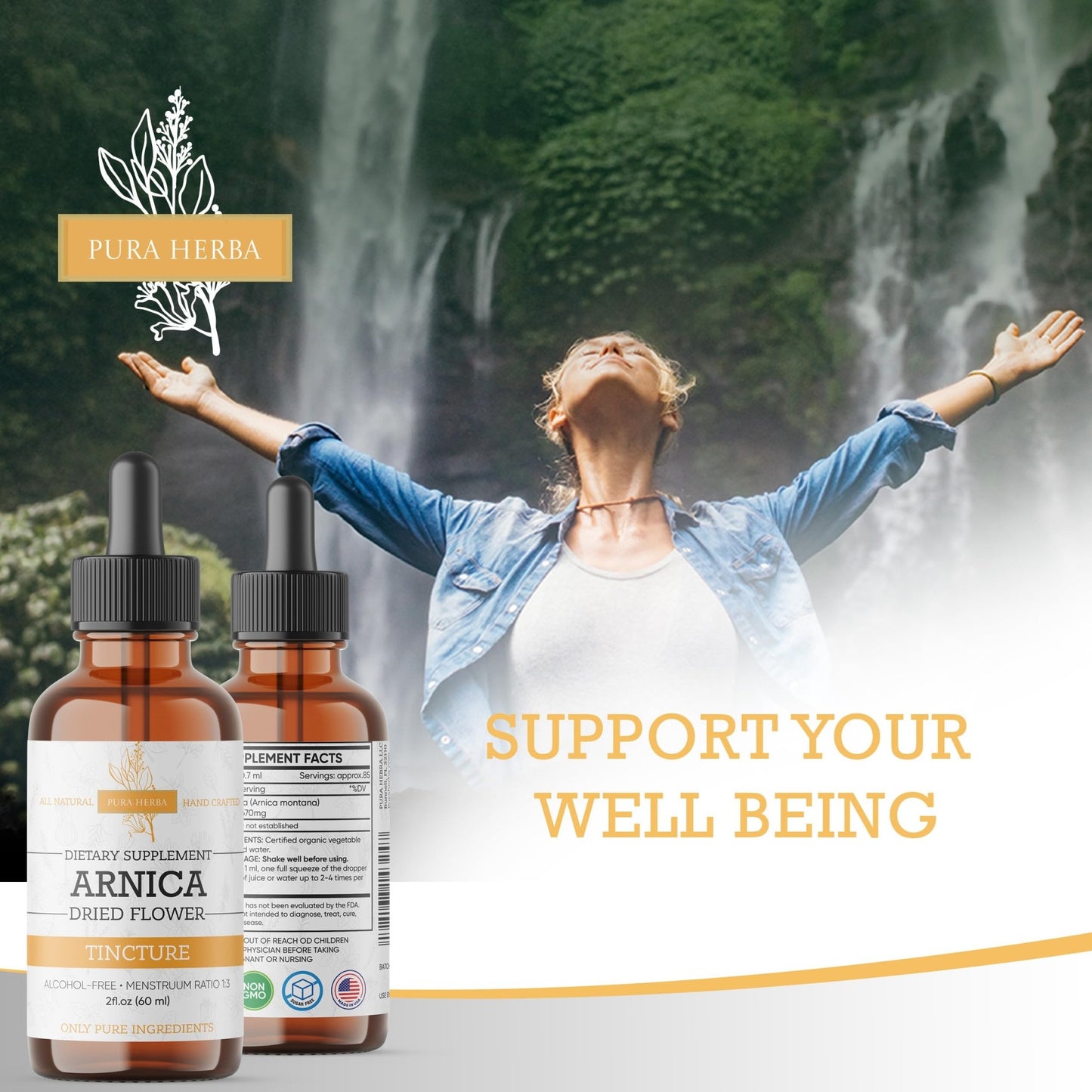 Pura Herba Arnica Liquid Extract – Alcohol-Free, Vegan, Supports Muscle Recovery & Joint Comfort, Fast-Absorbing Tincture, Made in USA – 2 Fl Oz - dailyvitalstore