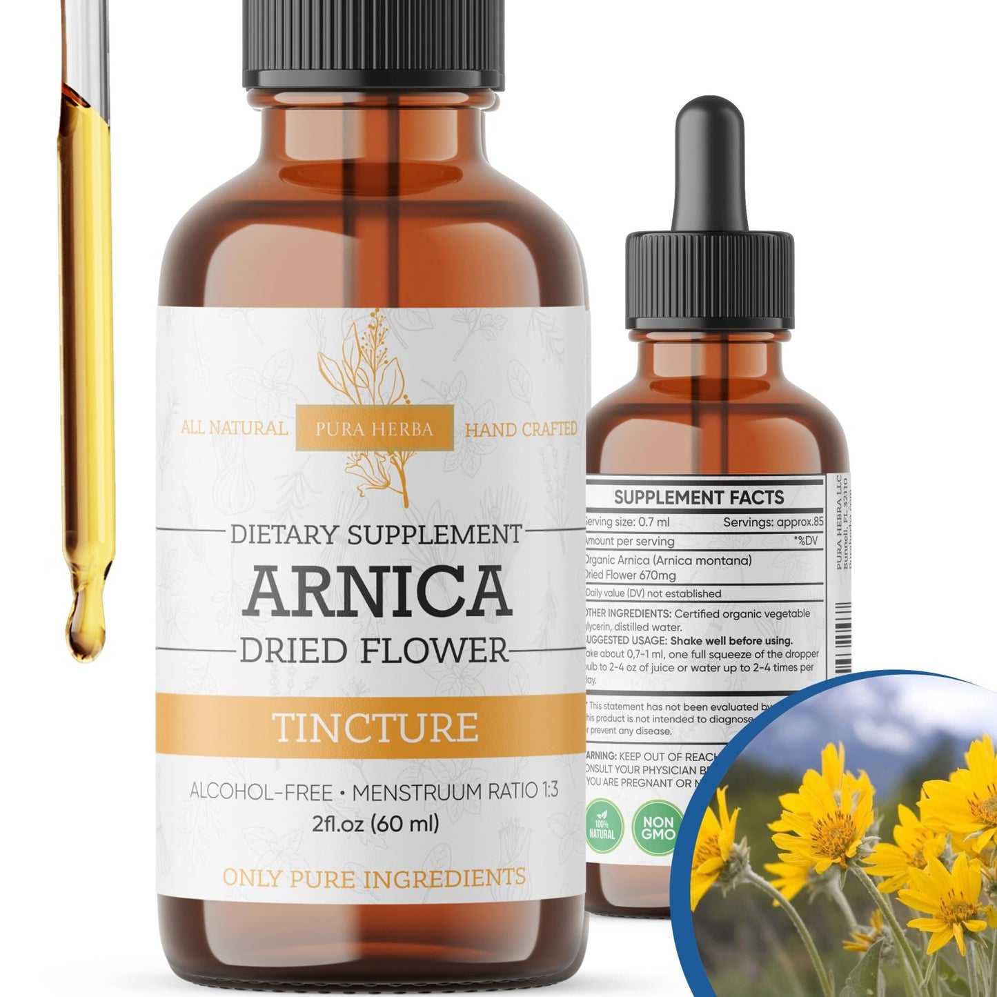 Pura Herba Arnica Liquid Extract – Alcohol-Free, Vegan, Supports Muscle Recovery & Joint Comfort, Fast-Absorbing Tincture, Made in USA – 2 Fl Oz - dailyvitalstore