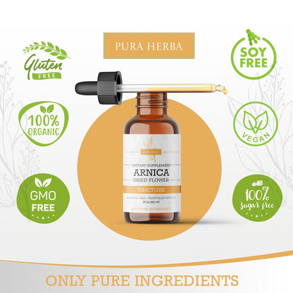 Pura Herba Arnica Liquid Extract – Alcohol-Free, Vegan, Supports Muscle Recovery & Joint Comfort, Fast-Absorbing Tincture, Made in USA – 2 Fl Oz - dailyvitalstore