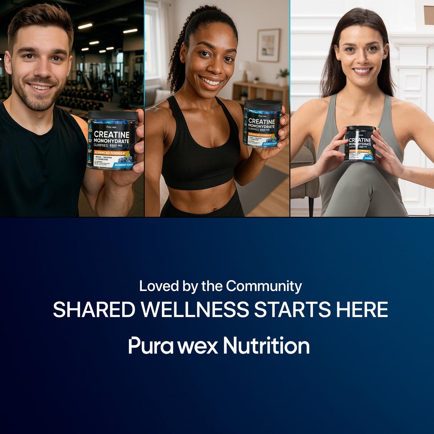PURA WEX NUTRITION Creatine Monohydrate Gummies 8500mg Complex for Men & Women - Pre Workout Creatine Chews for Muscle Growth, Strength & Energy, - dailyvitalstore