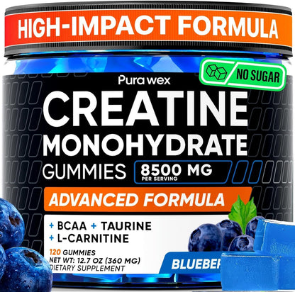 PURA WEX NUTRITION Creatine Monohydrate Gummies 8500mg Complex for Men & Women - Pre Workout Creatine Chews for Muscle Growth, Strength & Energy, - dailyvitalstore
