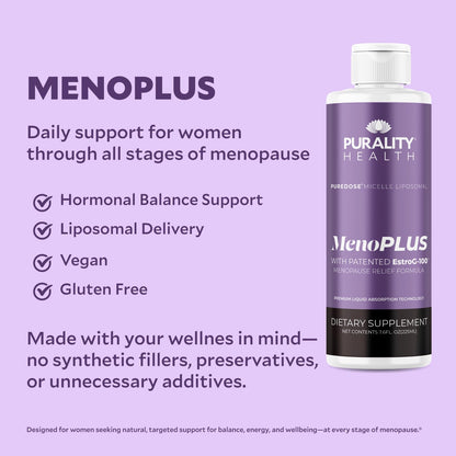 PURALITY HEALTH MenoPLUS Liposomal Menopause Supplement for Women | EstroG-100®, Vitamins D3, B6, B12 & K2 | Iodine | Hormonal Balance & Mood Support - dailyvitalstore