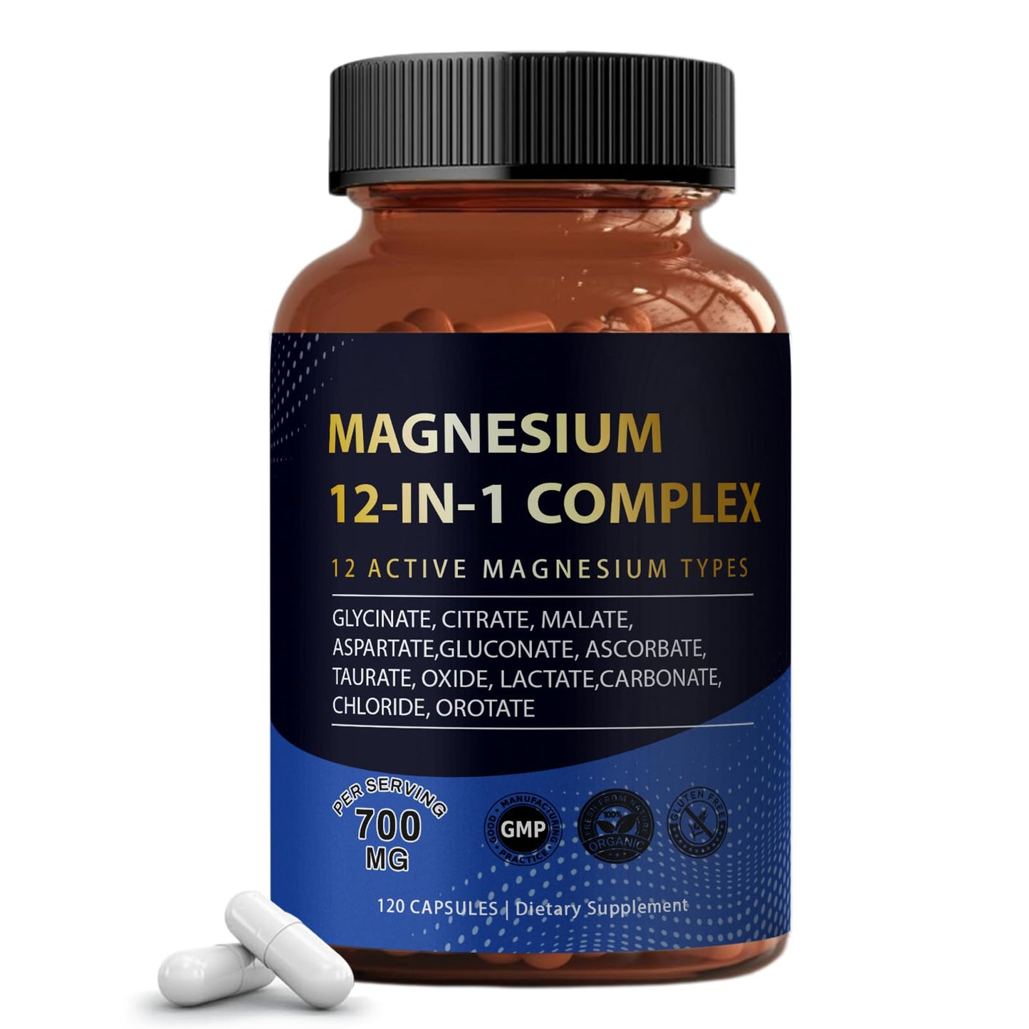 Puravita Magnesium Complex 700mg 12 in 1 Magnesium Supplement with Glycinate, Citrate, Malate & More | Easy Absorption, Energy Support, Vegan & Non-GMO | 120 Capsules (1pc) - dailyvitalstore