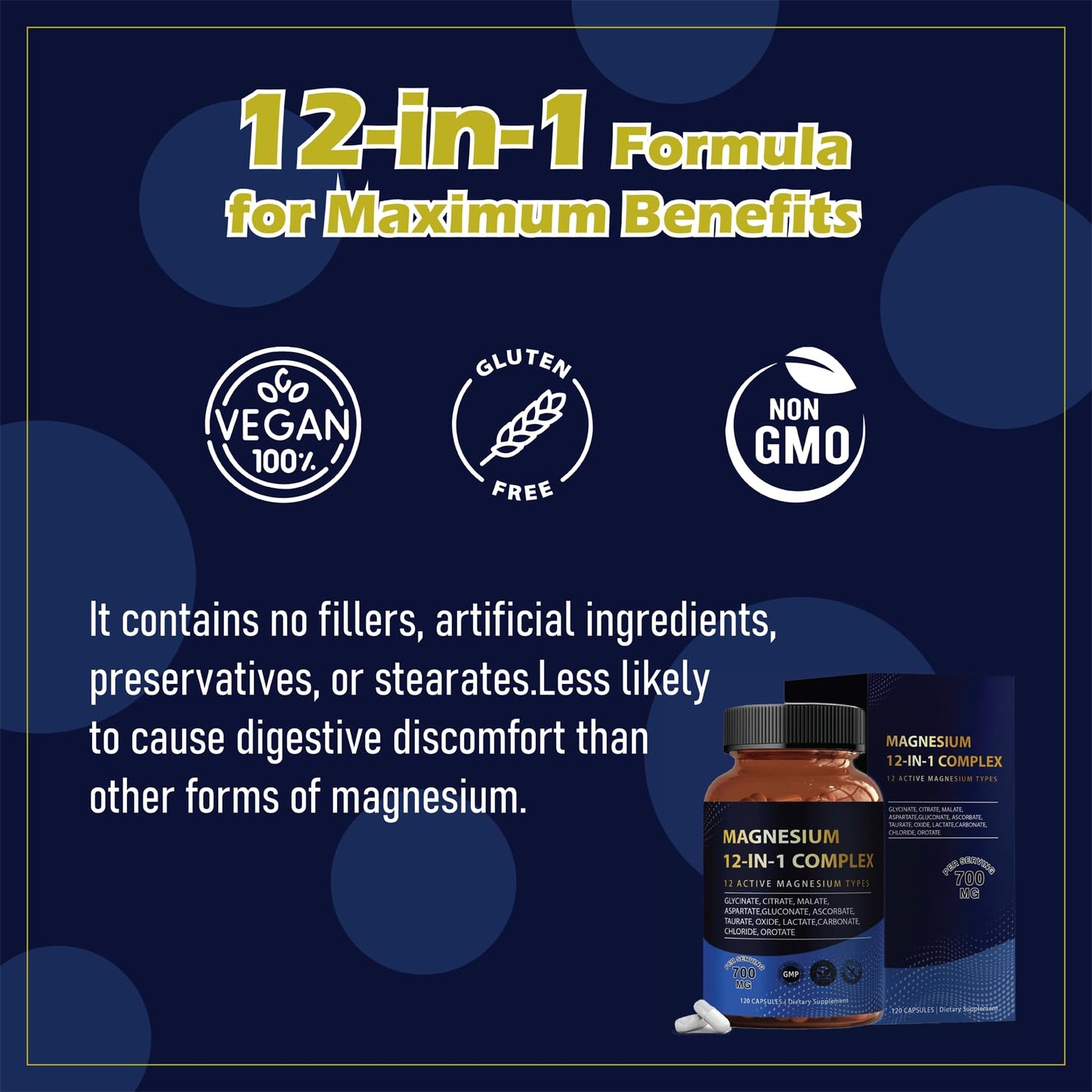 Puravita Magnesium Complex 700mg 12 in 1 Magnesium Supplement with Glycinate, Citrate, Malate & More | Easy Absorption, Energy Support, Vegan & Non-GMO | 120 Capsules (1pc) - dailyvitalstore