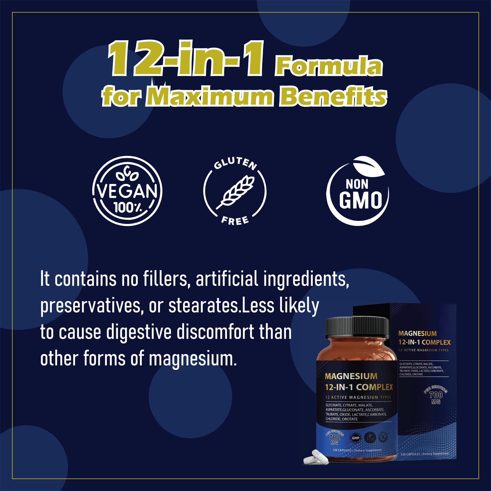 Puravita Magnesium Complex 700mg 12 in 1 Magnesium Supplement with Glycinate, Citrate, Malate & More | Easy Absorption, Energy Support, Vegan & Non-GMO | 120 Capsules (1pc) - dailyvitalstore