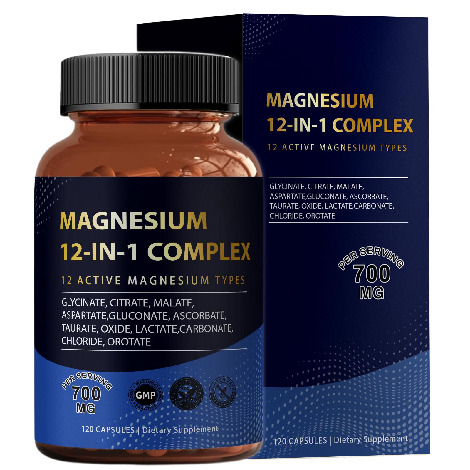 Puravita Magnesium Complex 700mg 12 in 1 Magnesium Supplement with Glycinate, Citrate, Malate & More | Easy Absorption, Energy Support, Vegan & Non-GMO | 120 Capsules (1pc) - dailyvitalstore