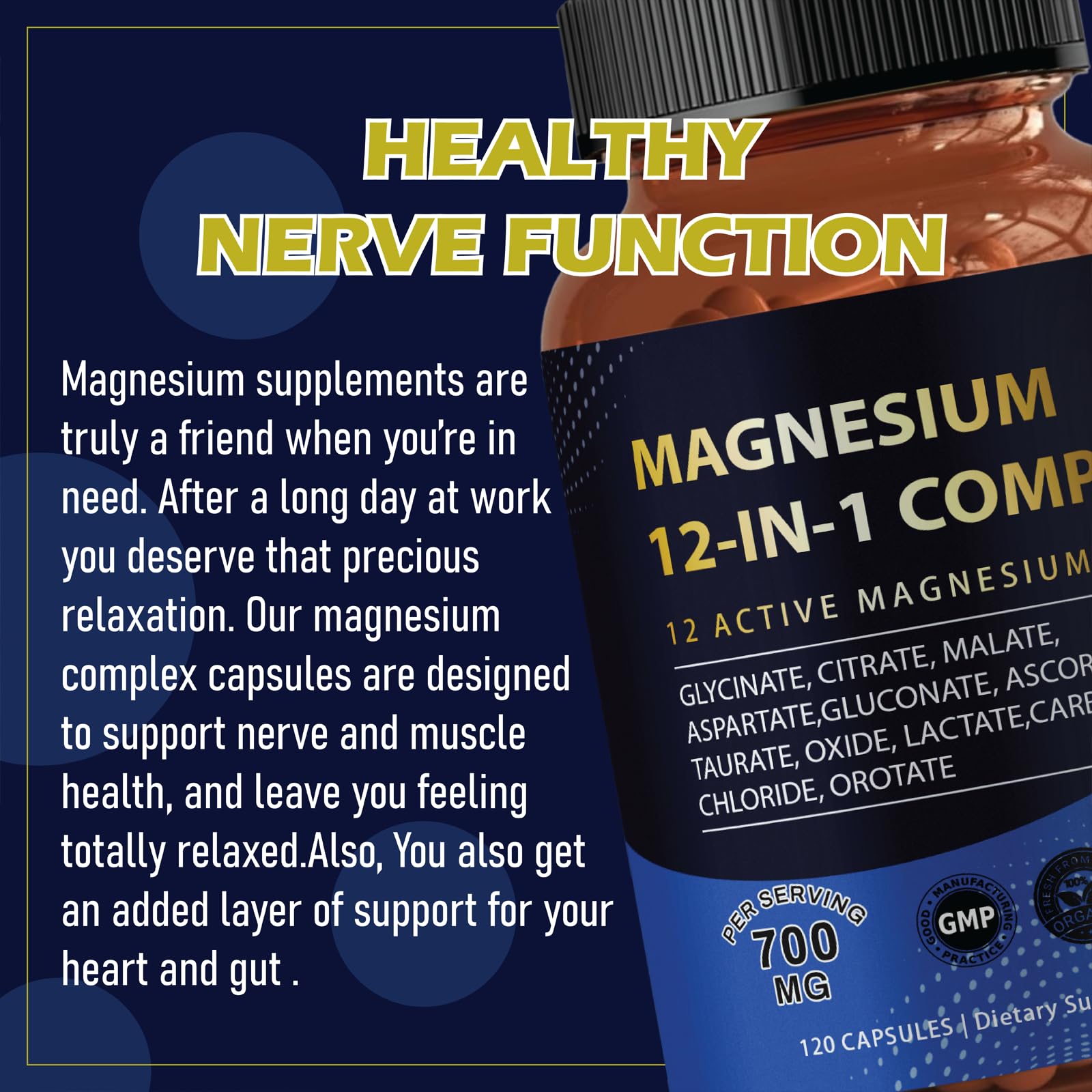 Puravita Magnesium Complex 700mg 12 in 1 Magnesium Supplement with Glycinate, Citrate, Malate & More | Easy Absorption, Energy Support, Vegan & Non-GMO | 120 Capsules (1pc) - dailyvitalstore