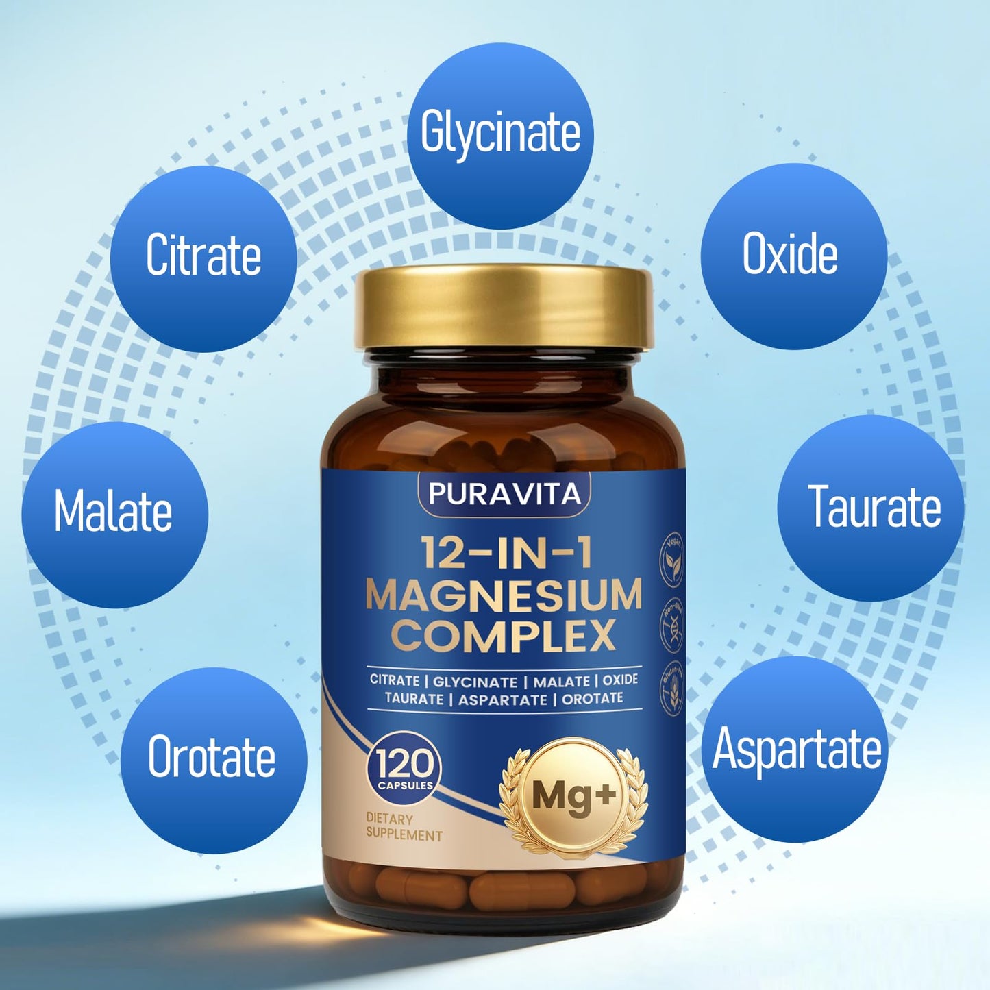 Puravita Magnesium Complex - Puravita 12 in 1 Magnesium Supplement with Glycinate, Citrate, Malate, Oxide, Taurat & More for Muscle, Nerve & Sleep Support, 120 Count - dailyvitalstore