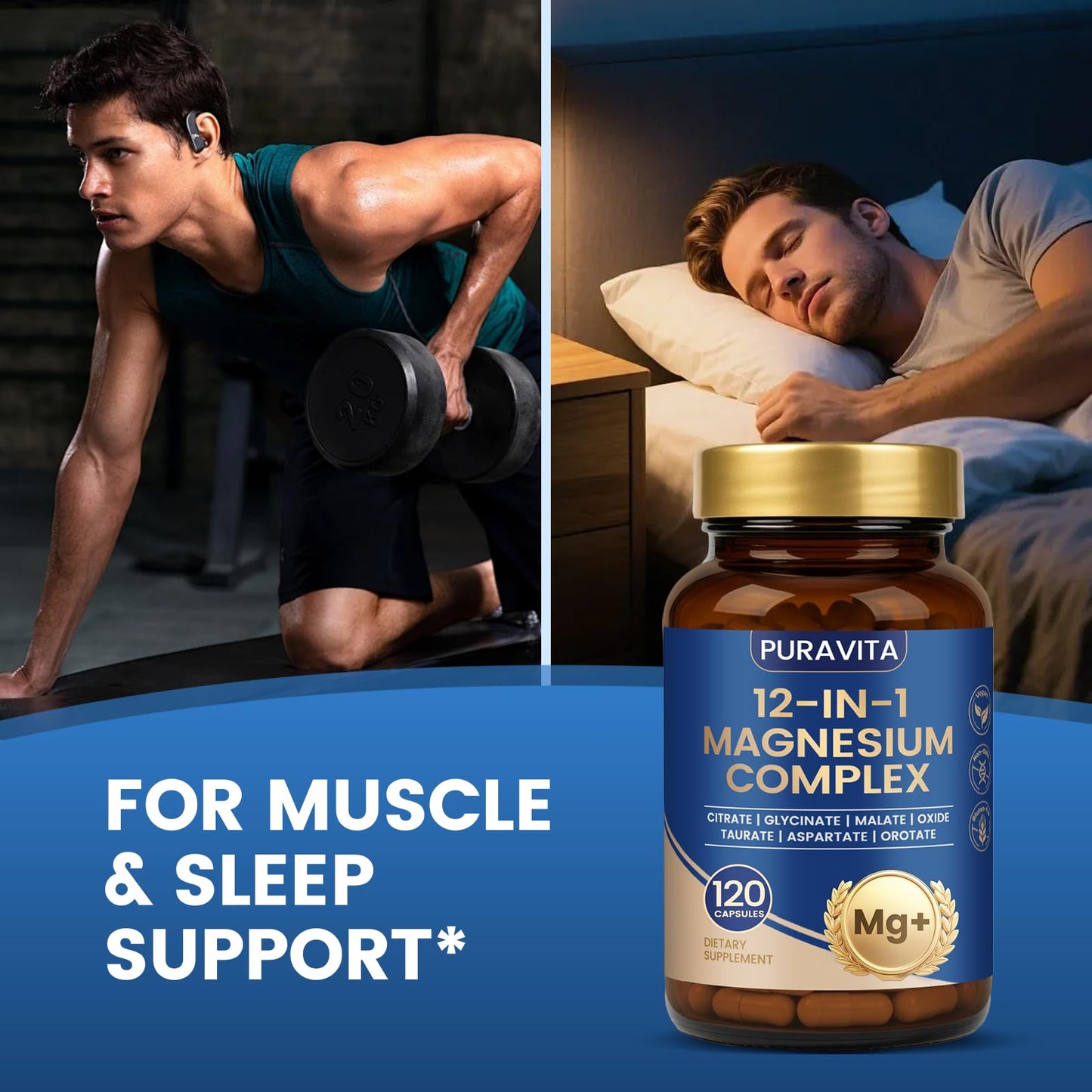Puravita Magnesium Complex - Puravita 12 in 1 Magnesium Supplement with Glycinate, Citrate, Malate, Oxide, Taurat & More for Muscle, Nerve & Sleep Support, 120 Count - dailyvitalstore