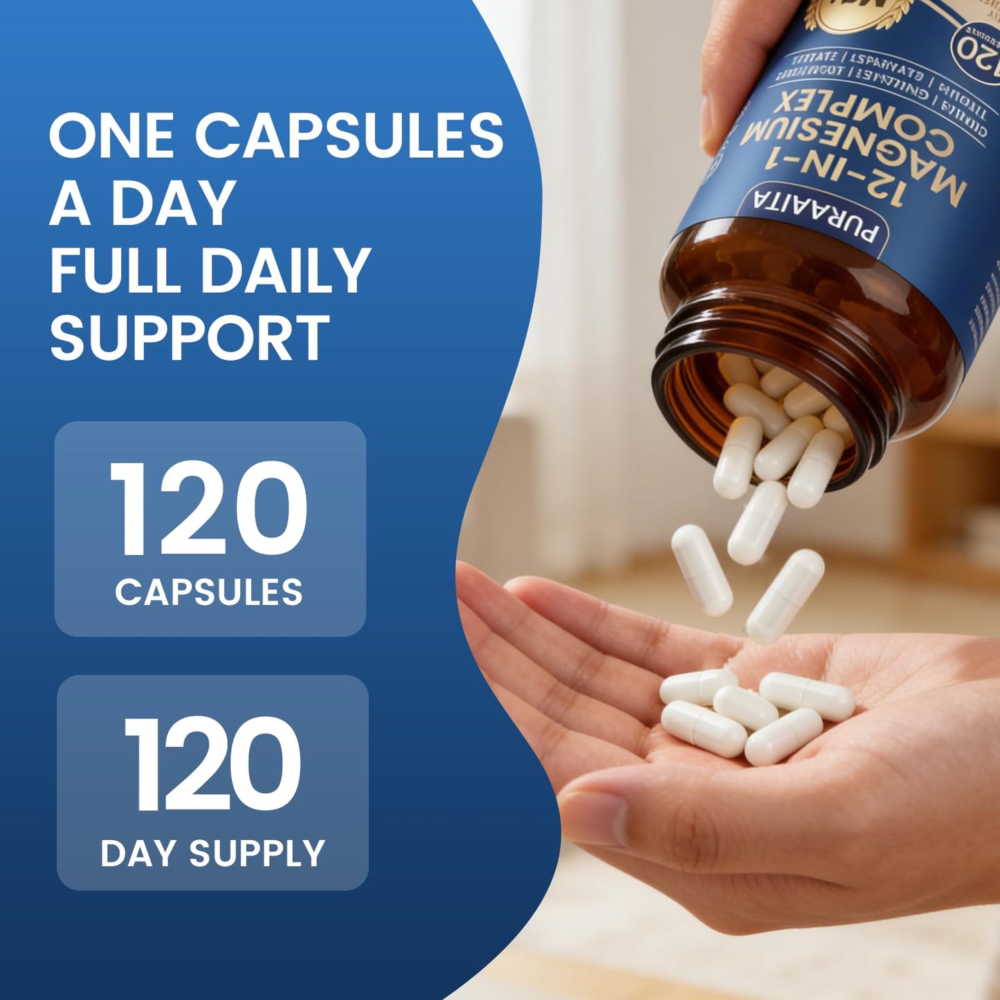 Puravita Magnesium Complex - Puravita 12 in 1 Magnesium Supplement with Glycinate, Citrate, Malate, Oxide, Taurat & More for Muscle, Nerve & Sleep Support, 120 Count - dailyvitalstore