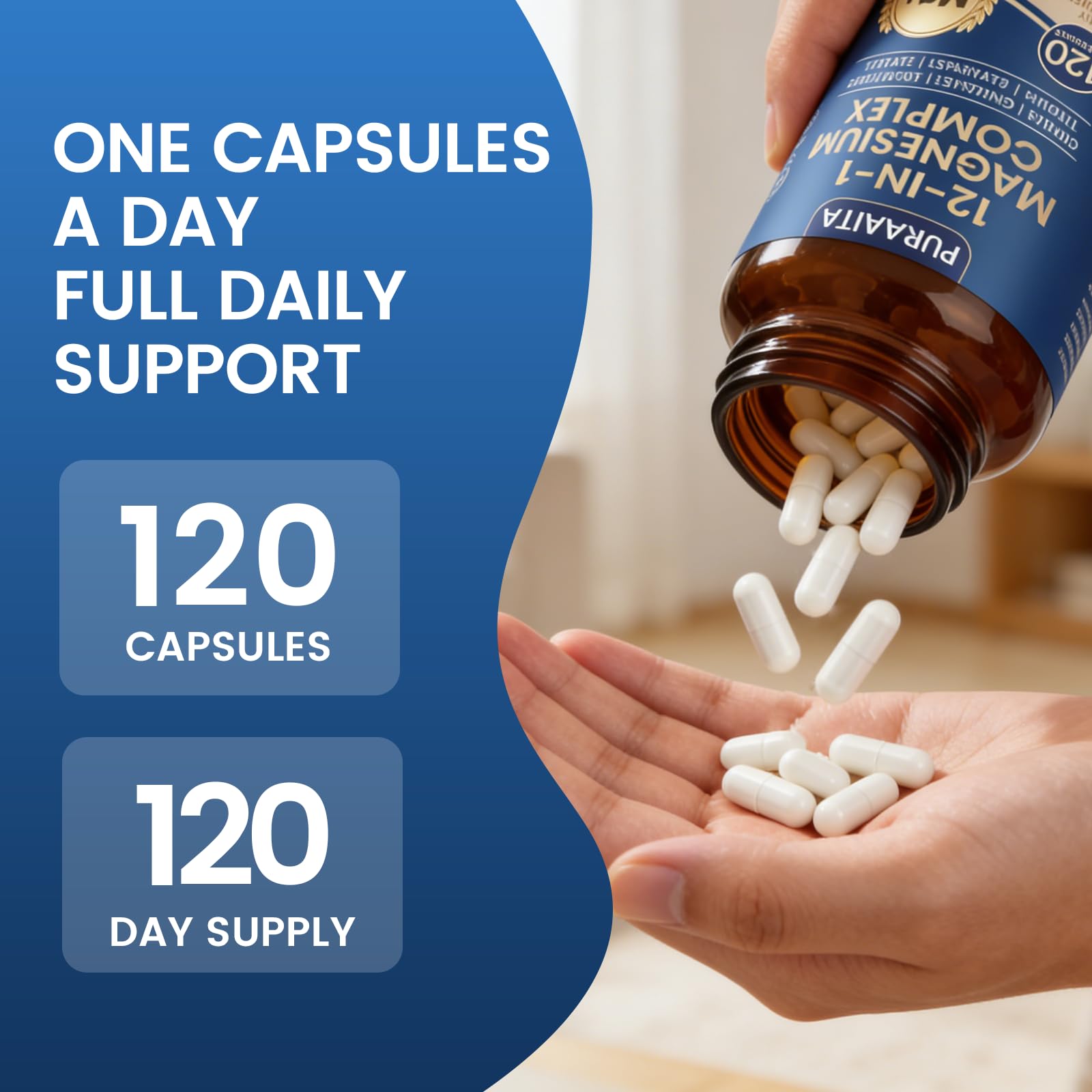 Puravita Magnesium Complex - Puravita 12 in 1 Magnesium Supplement with Glycinate, Citrate, Malate, Oxide, Taurat & More for Muscle, Nerve & Sleep Support, 120 Count - dailyvitalstore